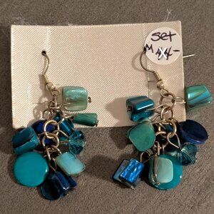 Multicolor blue bead earrings - beachy, ocean, mermaid vibes - local artist, NWT